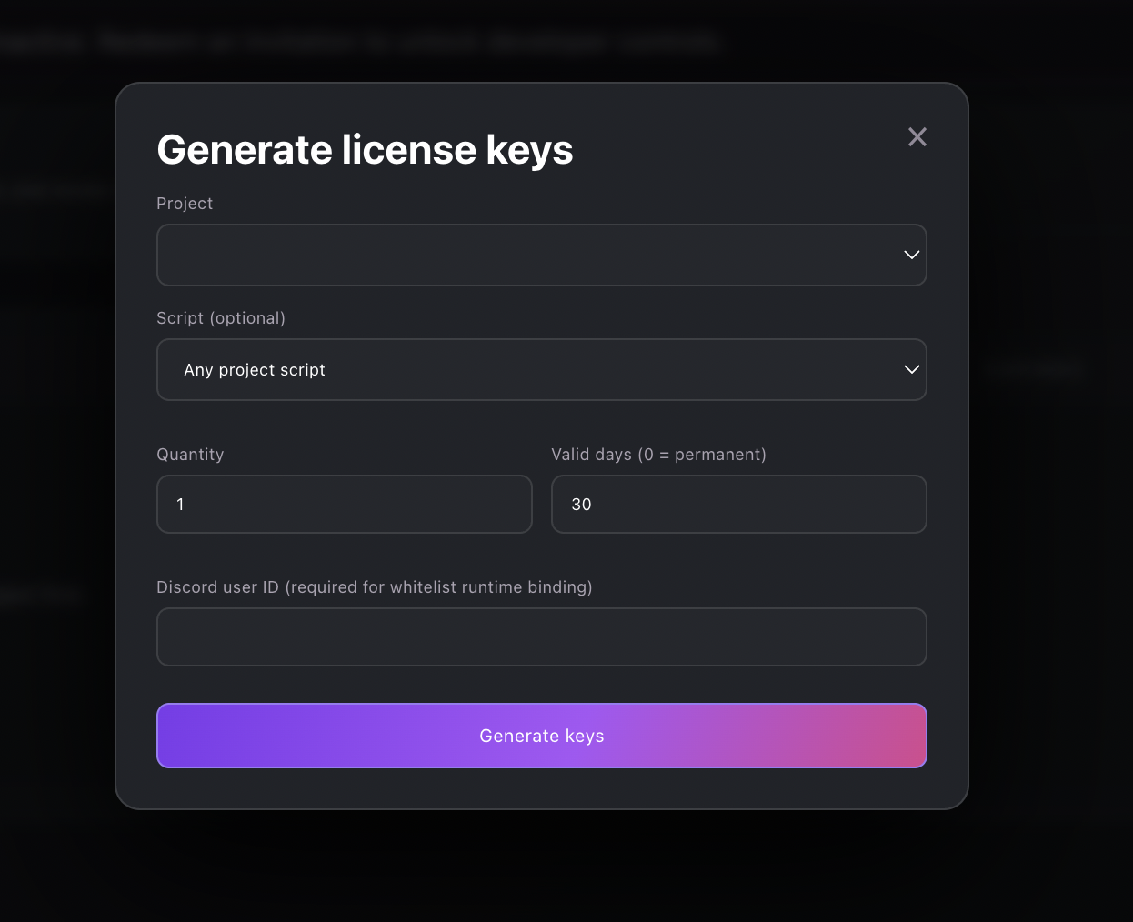 Generate license keys